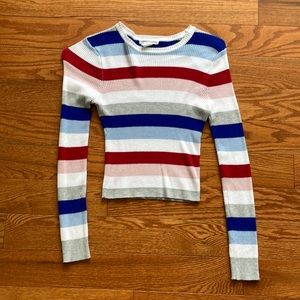 Grey, Blue, Pink, Red, and White ripped long sleeve shirt